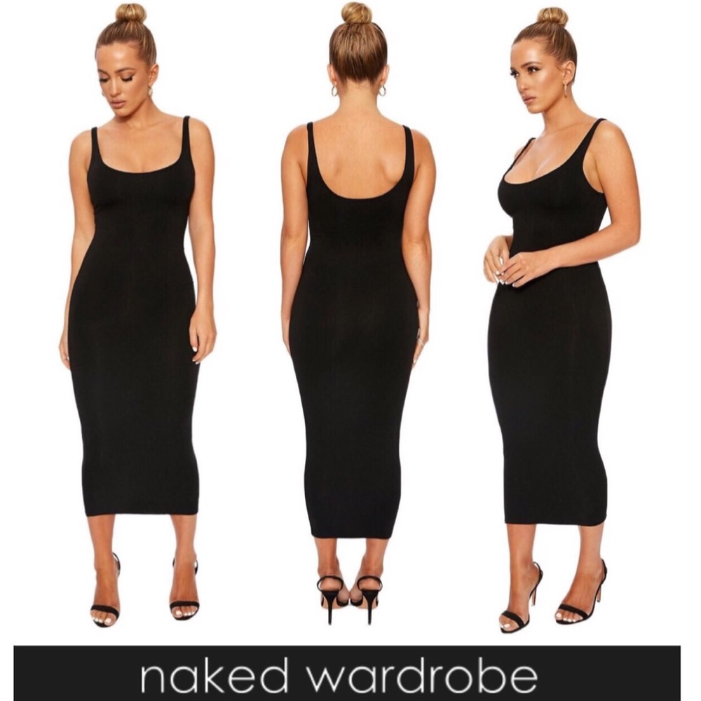 THE NW HOURGLASS MIDI DRESS naked wardrobe BLACK
